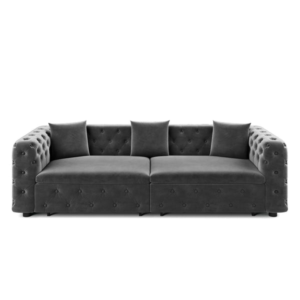 English Elm 89" Chesterfield Velvet Convertible Sleeper Sofa Four Seat Tufted Pull Out Apartment Couch Grey W1885S00447