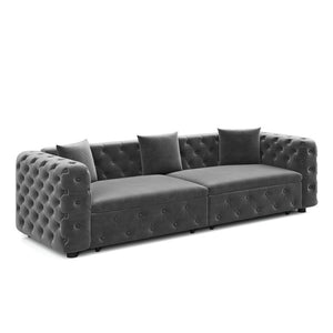English Elm 89" Chesterfield Velvet Convertible Sleeper Sofa Four Seat Tufted Pull Out Apartment Couch Grey W1885S00447
