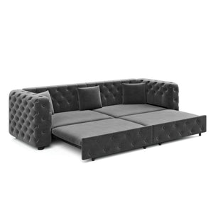 English Elm 89" Chesterfield Velvet Convertible Sleeper Sofa Four Seat Tufted Pull Out Apartment Couch Grey W1885S00447