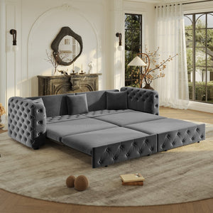 English Elm 89" Chesterfield Velvet Convertible Sleeper Sofa Four Seat Tufted Pull Out Apartment Couch Grey W1885S00447