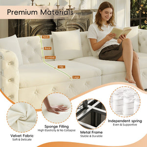English Elm 89" Chesterfield Velvet Convertible Sleeper Sofa Four Seat Tufted Pull Out Apartment Couch Beige & White W1885S00448