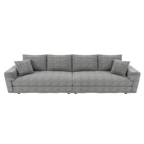 English Elm 102.4 Inch Plush Corduroy Cloud Sofa Deep Seat Convertible Couch for Modern Living Grey W1885S00455