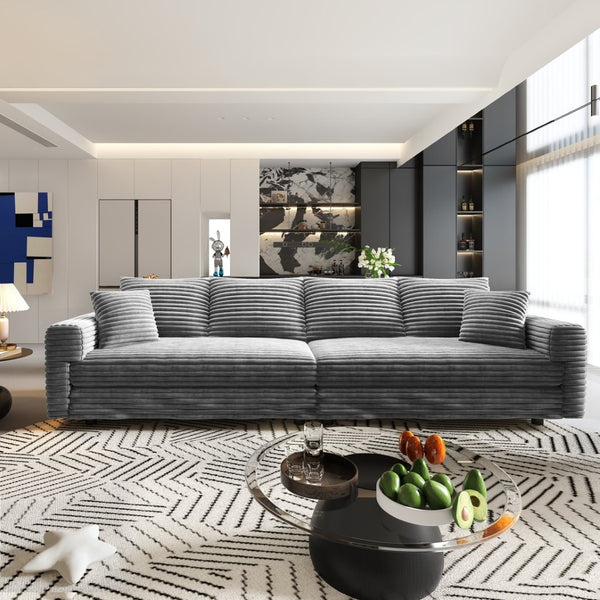 English Elm 102.4 Inch Plush Corduroy Cloud Sofa Deep Seat Convertible Couch for Modern Living Grey W1885S00455