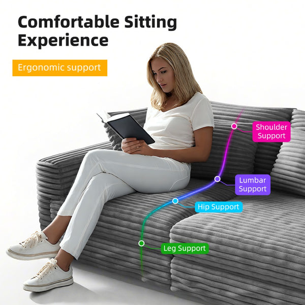 English Elm 102.4 Inch Plush Corduroy Cloud Sofa Deep Seat Convertible Couch for Modern Living Grey W1885S00455