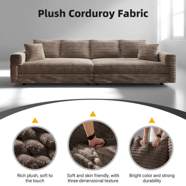 English Elm 102.4 Inch Plush Corduroy Cloud Sofa Oversized Four Seat Convertible Lounge Couch W1885S00456