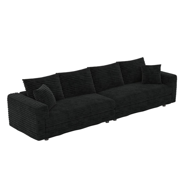English Elm 102.4 Inch Plush Corduroy Cloud Sofa Deep Seat Convertible Couch for Modern Living Black W1885S00458