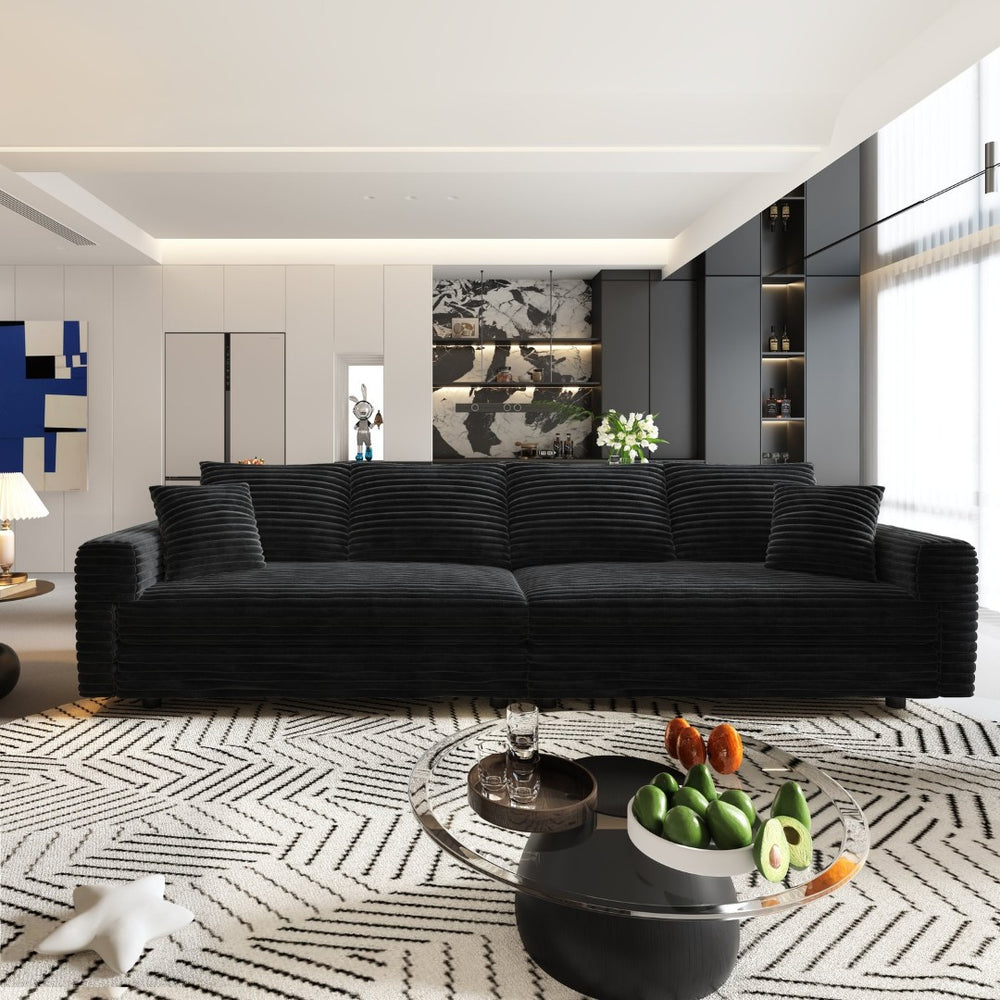 English Elm 102.4 Inch Plush Corduroy Cloud Sofa Deep Seat Convertible Couch for Modern Living Black W1885S00458