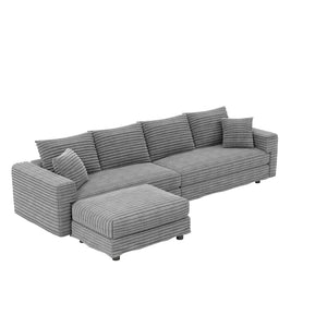 English Elm 102.4 Plush Corduroy Cloud Sofa Seats Four with Movable Ottoman for Living Room Grey W1885S00460