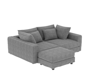 English Elm 102.4 Plush Corduroy Cloud Sofa Seats Four with Movable Ottoman for Living Room Grey W1885S00460
