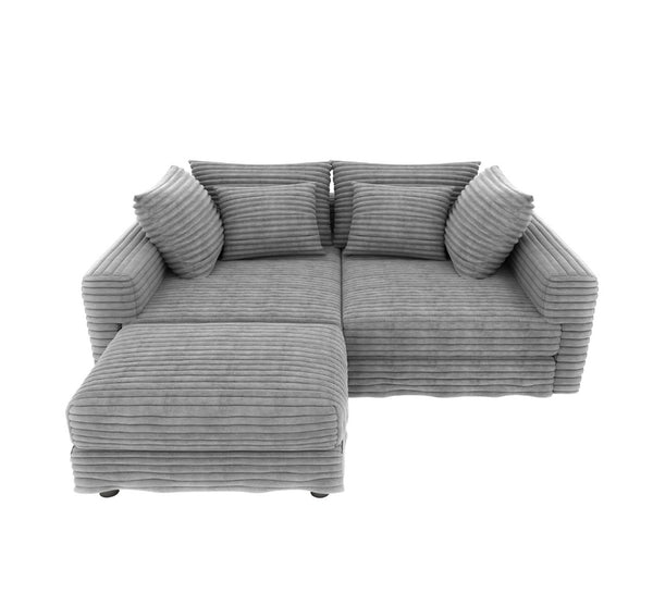 English Elm 102.4 Plush Corduroy Cloud Sofa Seats Four with Movable Ottoman for Living Room Grey W1885S00460