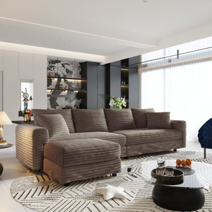 English Elm 102.4 Inch Plush Corduroy Cloud Sofa with Movable Ottoman and Deep Seat Cushions W1885S00461