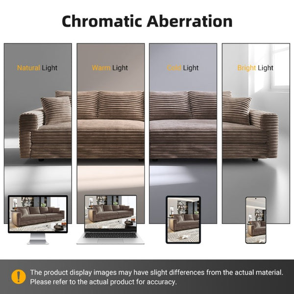English Elm 102.4 Inch Plush Corduroy Cloud Sofa with Movable Ottoman and Deep Seat Cushions W1885S00461