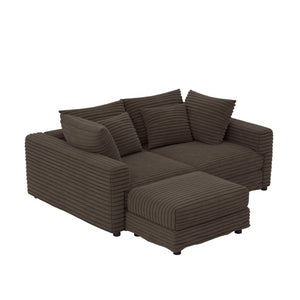 English Elm 102.4 Inch Plush Corduroy Cloud Sofa with Movable Ottoman and Deep Seat Cushions W1885S00461