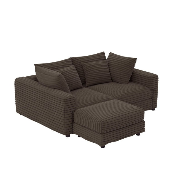 English Elm 102.4 Inch Plush Corduroy Cloud Sofa with Movable Ottoman and Deep Seat Cushions W1885S00461