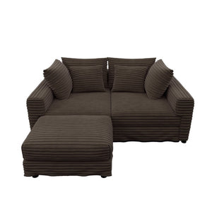 English Elm 102.4 Inch Plush Corduroy Cloud Sofa with Movable Ottoman and Deep Seat Cushions W1885S00461