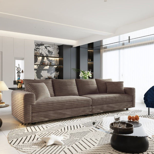 English Elm 102.4 Inch Plush Corduroy Cloud Sofa with Movable Ottoman and Deep Seat Cushions W1885S00461