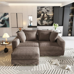 English Elm 102.4 Inch Plush Corduroy Cloud Sofa with Movable Ottoman and Deep Seat Cushions W1885S00461
