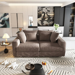 English Elm 102.4 Inch Plush Corduroy Cloud Sofa with Movable Ottoman and Deep Seat Cushions W1885S00461