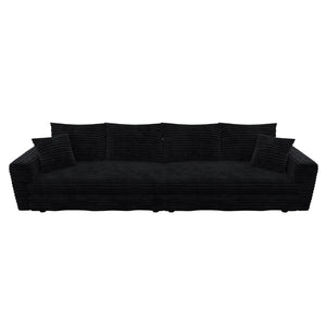 English Elm 102.4 Plush Corduroy Cloud Sofa Seats Four with Movable Ottoman for Living Room Black W1885S00463