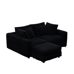 English Elm 102.4 Plush Corduroy Cloud Sofa Seats Four with Movable Ottoman for Living Room Black W1885S00463