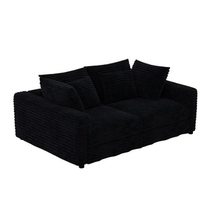 English Elm 102.4 Plush Corduroy Cloud Sofa Seats Four with Movable Ottoman for Living Room Black W1885S00463