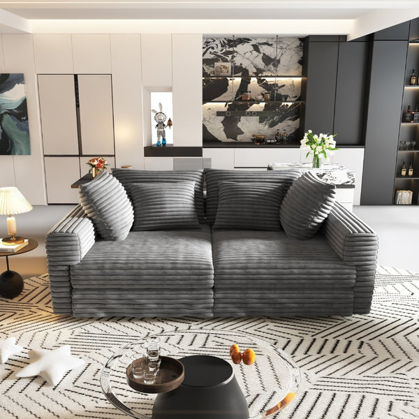 English Elm 102.4 Plush Corduroy Cloud Sofa Deep Seat Convertible 4-Seater with Ottomans Grey W1885S00465