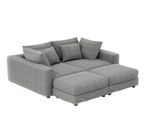 English Elm 102.4 Plush Corduroy Cloud Sofa Deep Seat Convertible 4-Seater with Ottomans Grey W1885S00465