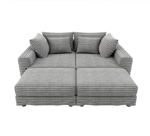 English Elm 102.4 Plush Corduroy Cloud Sofa Deep Seat Convertible 4-Seater with Ottomans Grey W1885S00465