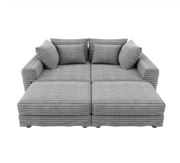 English Elm 102.4 Plush Corduroy Cloud Sofa Deep Seat Convertible 4-Seater with Ottomans Grey W1885S00465