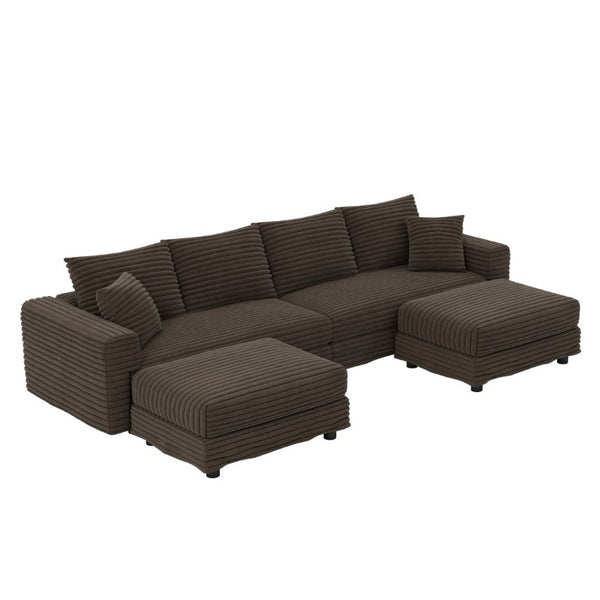 English Elm 102.4 Inch Plush Corduroy Four Seat Cloud Sofa with Convertible Ottomans for Living Room W1885S00466