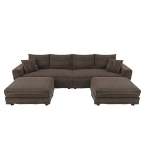 English Elm 102.4 Inch Plush Corduroy Four Seat Cloud Sofa with Convertible Ottomans for Living Room W1885S00466