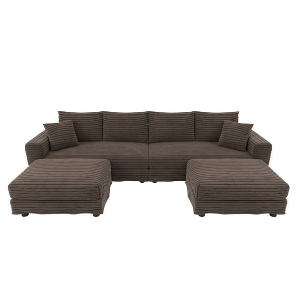 English Elm 102.4 Inch Plush Corduroy Four Seat Cloud Sofa with Convertible Ottomans for Living Room W1885S00466