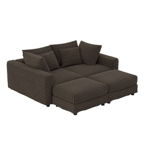 English Elm 102.4 Inch Plush Corduroy Four Seat Cloud Sofa with Convertible Ottomans for Living Room W1885S00466