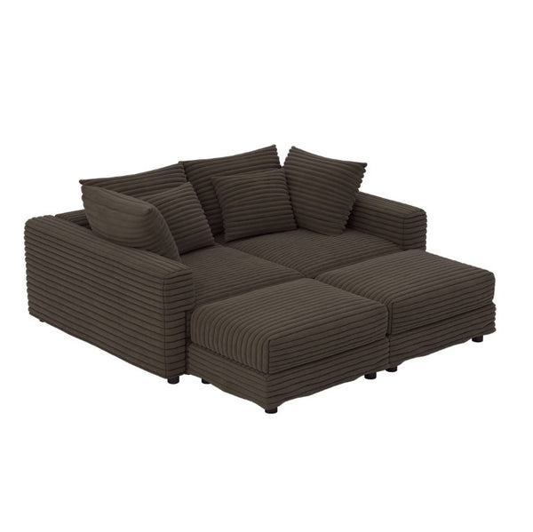 English Elm 102.4 Inch Plush Corduroy Four Seat Cloud Sofa with Convertible Ottomans for Living Room W1885S00466