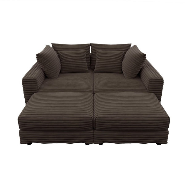 English Elm 102.4 Inch Plush Corduroy Four Seat Cloud Sofa with Convertible Ottomans for Living Room W1885S00466