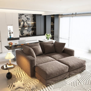 English Elm 102.4 Inch Plush Corduroy Four Seat Cloud Sofa with Convertible Ottomans for Living Room W1885S00466
