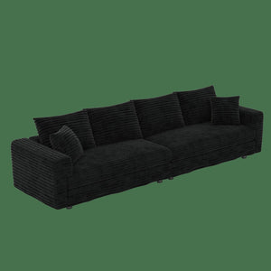 English Elm 102.4 Plush Corduroy Cloud Sofa Deep Seat Convertible 4-Seater with Ottomans Black W1885S00468