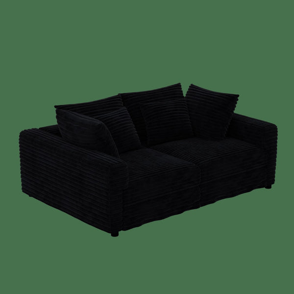 English Elm 102.4 Plush Corduroy Cloud Sofa Deep Seat Convertible 4-Seater with Ottomans Black W1885S00468