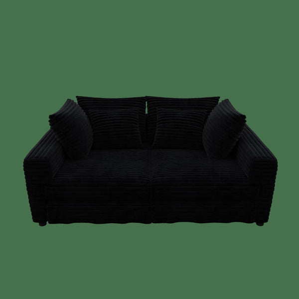 English Elm 102.4 Plush Corduroy Cloud Sofa Deep Seat Convertible 4-Seater with Ottomans Black W1885S00468