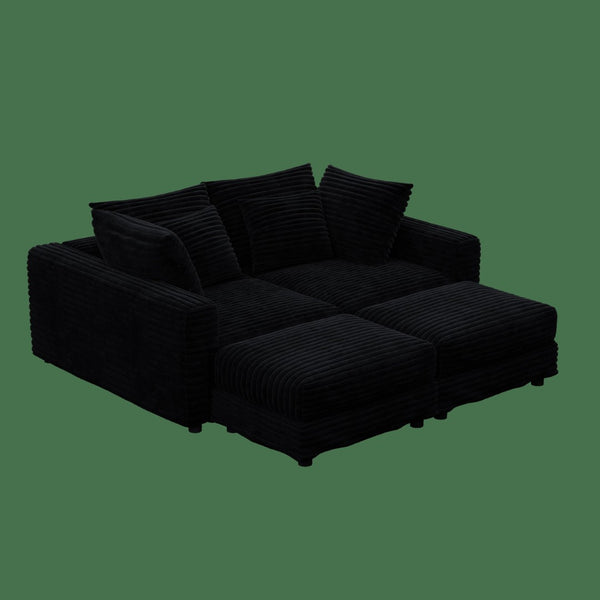 English Elm 102.4 Plush Corduroy Cloud Sofa Deep Seat Convertible 4-Seater with Ottomans Black W1885S00468