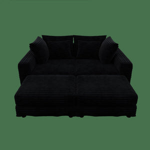 English Elm 102.4 Plush Corduroy Cloud Sofa Deep Seat Convertible 4-Seater with Ottomans Black W1885S00468