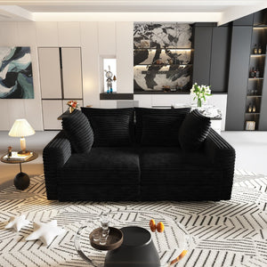 English Elm 102.4 Plush Corduroy Cloud Sofa Deep Seat Convertible 4-Seater with Ottomans Black W1885S00468