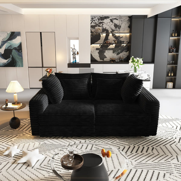 English Elm 102.4 Plush Corduroy Cloud Sofa Deep Seat Convertible 4-Seater with Ottomans Black W1885S00468