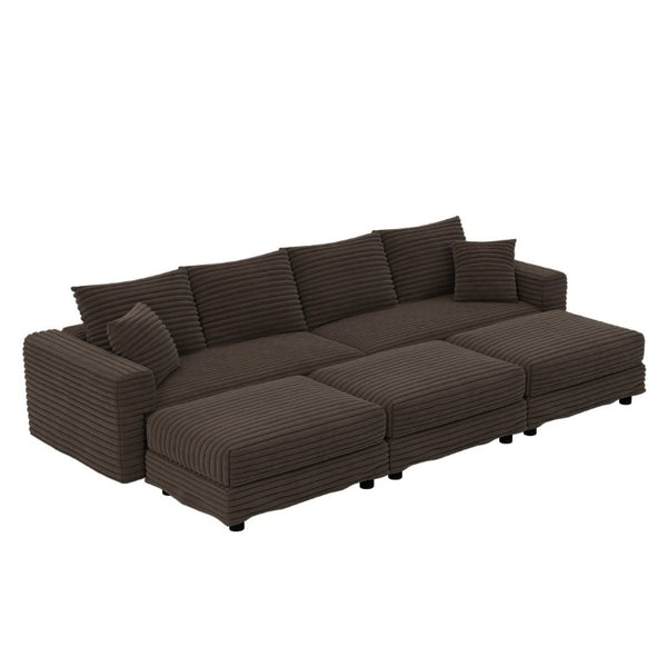 English Elm 102.4 Inch Plush Corduroy Cloud Sofa with Deep Seats Three Ottomans and Convertible Lounging W1885S00471