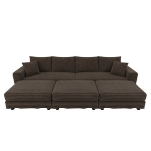 English Elm 102.4 Inch Plush Corduroy Cloud Sofa with Deep Seats Three Ottomans and Convertible Lounging W1885S00471