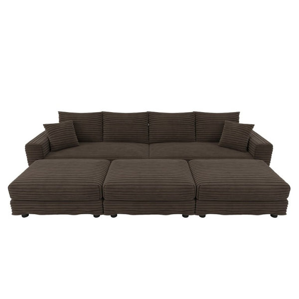 English Elm 102.4 Inch Plush Corduroy Cloud Sofa with Deep Seats Three Ottomans and Convertible Lounging W1885S00471