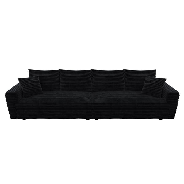 English Elm 102.4 Inch Corduroy Cloud Sofa with Three Ottomans Deep Seat Plush Living Room Couch Black W1885S00473