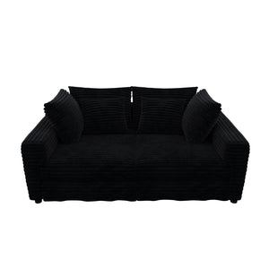 English Elm 102.4 Inch Corduroy Cloud Sofa with Three Ottomans Deep Seat Plush Living Room Couch Black W1885S00473