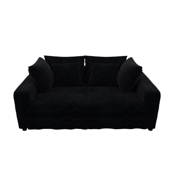 English Elm 102.4 Inch Corduroy Cloud Sofa with Three Ottomans Deep Seat Plush Living Room Couch Black W1885S00473
