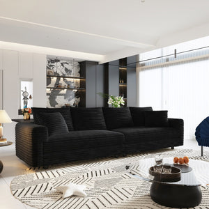 English Elm 102.4 Inch Corduroy Cloud Sofa with Three Ottomans Deep Seat Plush Living Room Couch Black W1885S00473